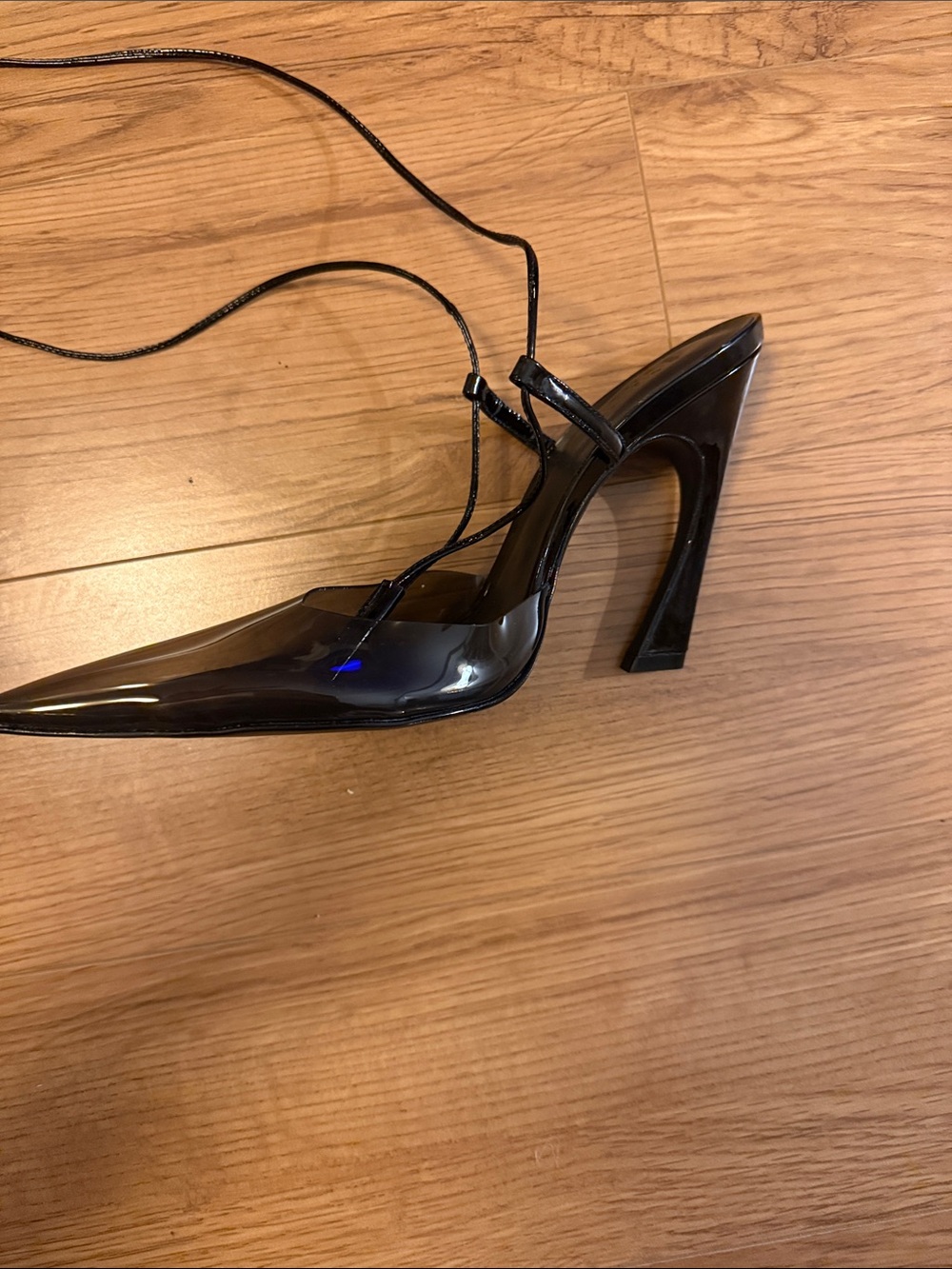 SCHUTZ Black Clear Pointed Lace-Up Heels - Picture 6 of 7